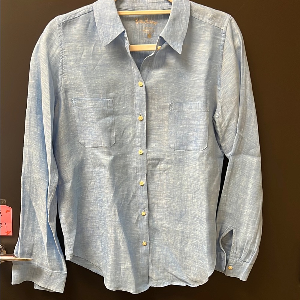 Light Blue Button-Up Shirt lilly pulitzer linen
